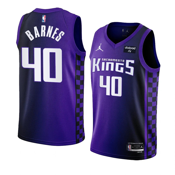 Men's Sacramento Kings #40 Harrison Barnes Purple 2023/24 Statement Edition Swingman Stitched Basketball Jersey